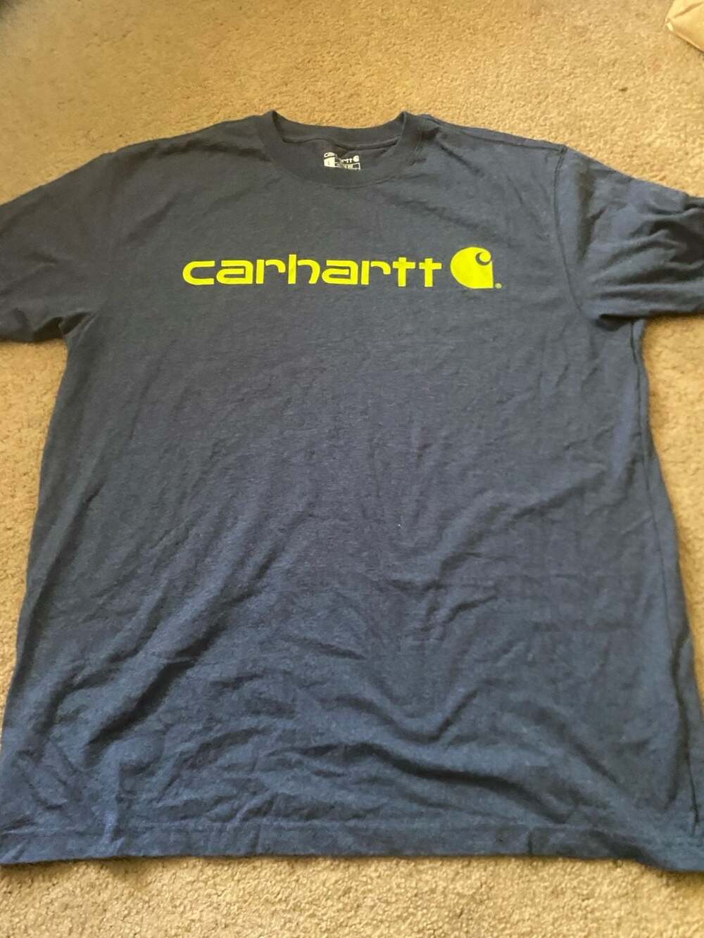Carhartt K195 413 T-Shirt Size L Blue Loose Fit Logo Graphic Short Sleeve